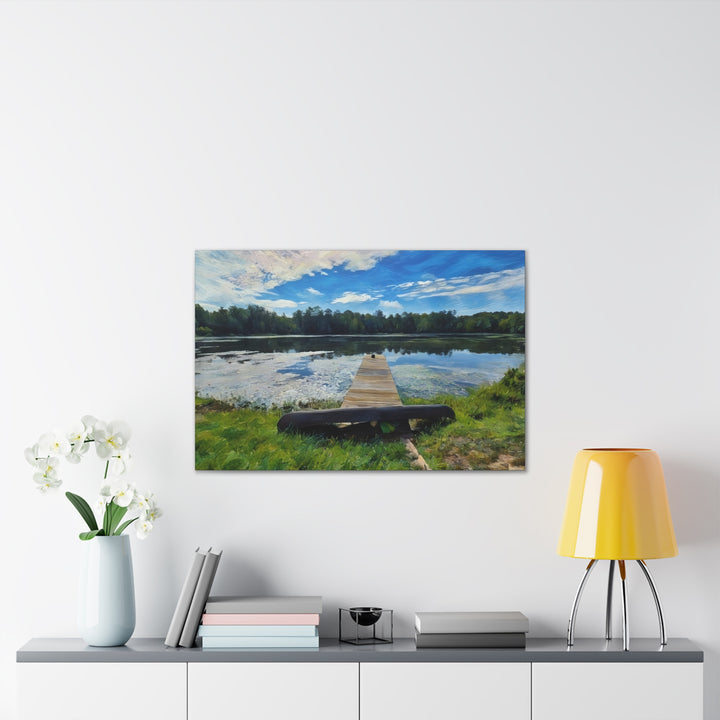 Tranquil Lakeside Dock Scene Canvas Wall Art