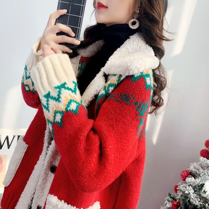 Korean-Style Relaxed-Fit Lambswool-Style Coat for Women