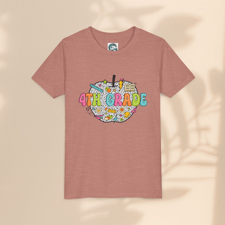 4th Grade Apple Youth T-Shirt, Fun Kids Tee, Back to School Shirt, Teacher Appreciation Gift, Colorful Youth Apparel