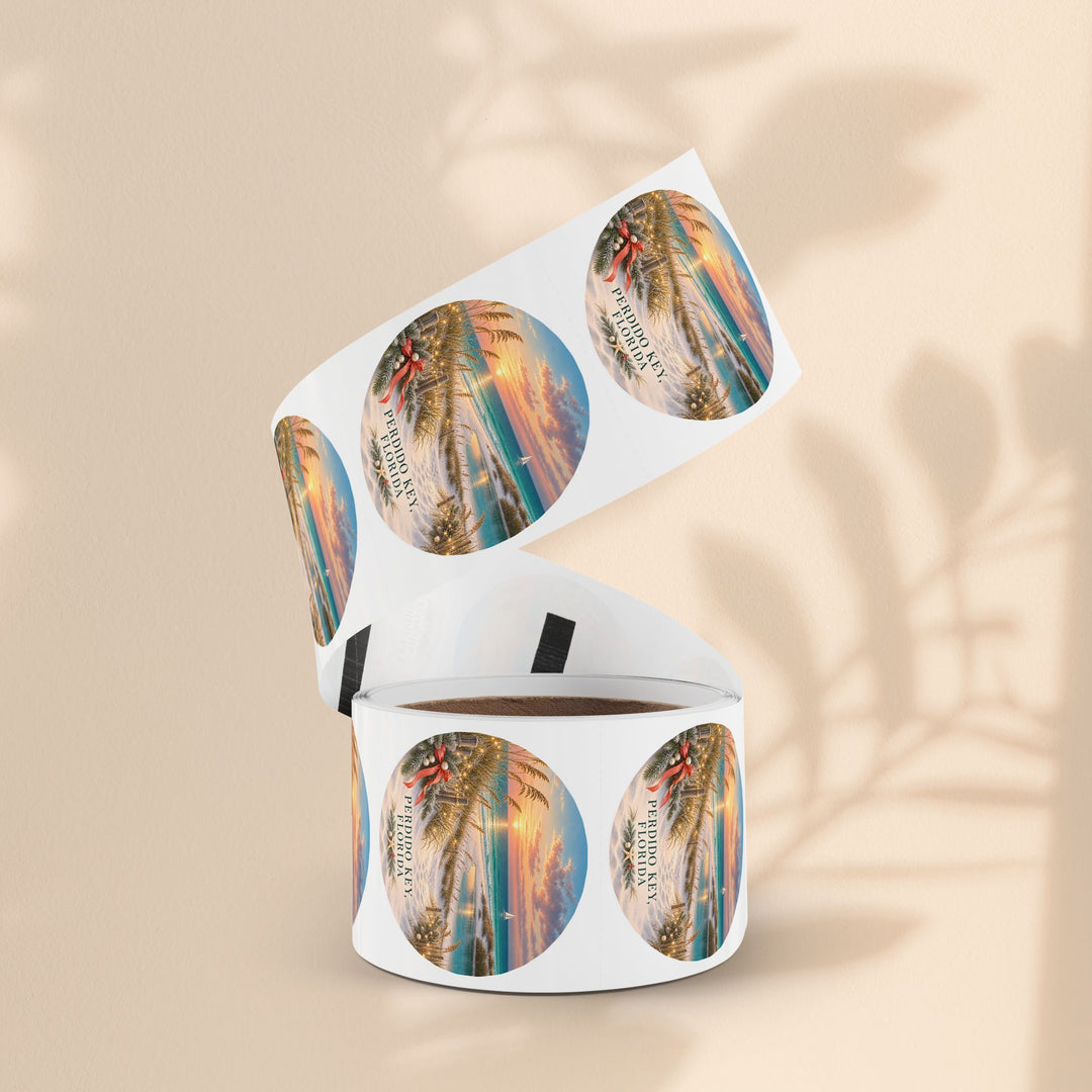 Perdido Key Florida Round Sticker Rolls – Waterproof Sunset Labels