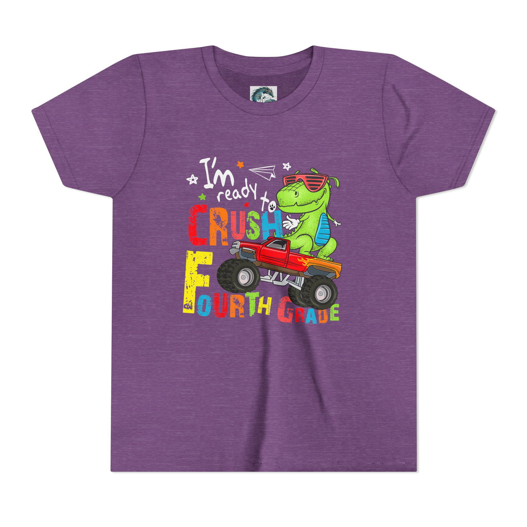 Youth Dinosaur Truck Tee Fourth Grade - Fun, Playful Kids Shirt, Perfect for Birthdays, Summer Adventures, Dinosaur Fans, Everyday Wear