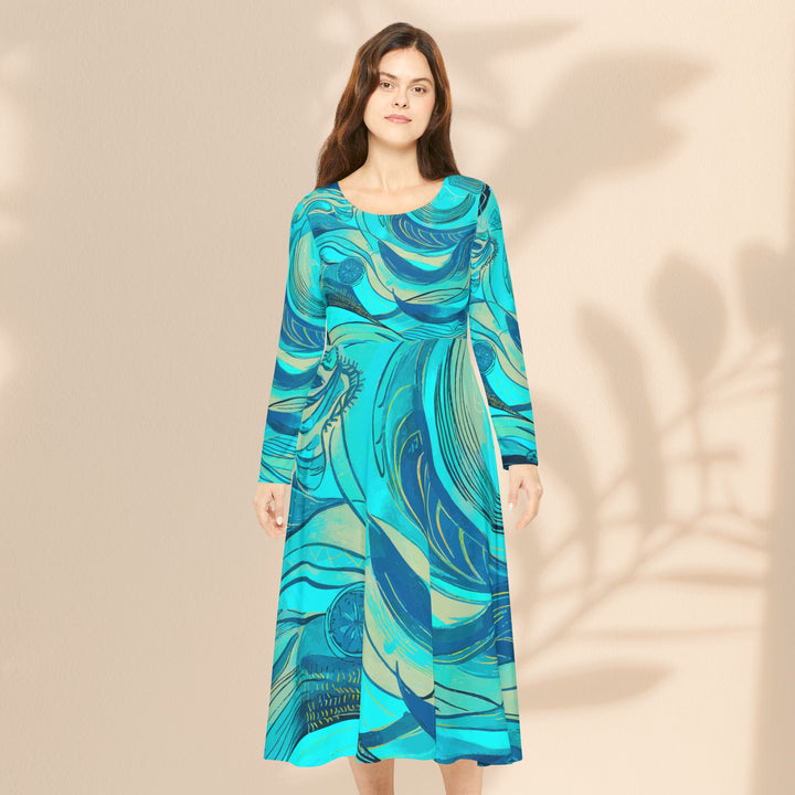 Women's Long Sleeve Dance Dress - Water Waves