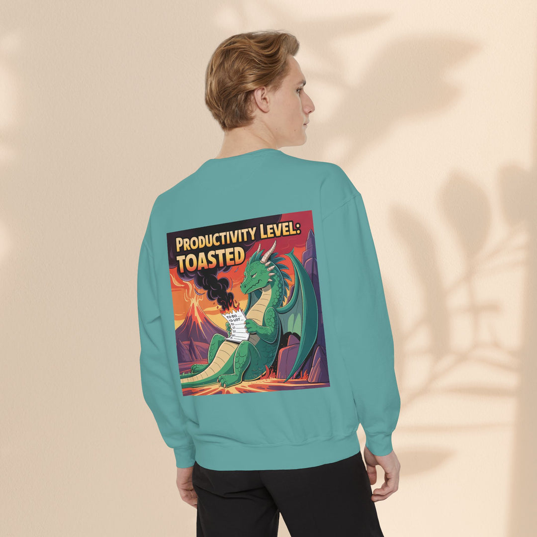 Toasted Productivity Level Dragon Sweatshirt, Cozy Gift, Funny Sweatshirt, Fantasy Apparel, Dragon Lover Clothing, Work From Home Style