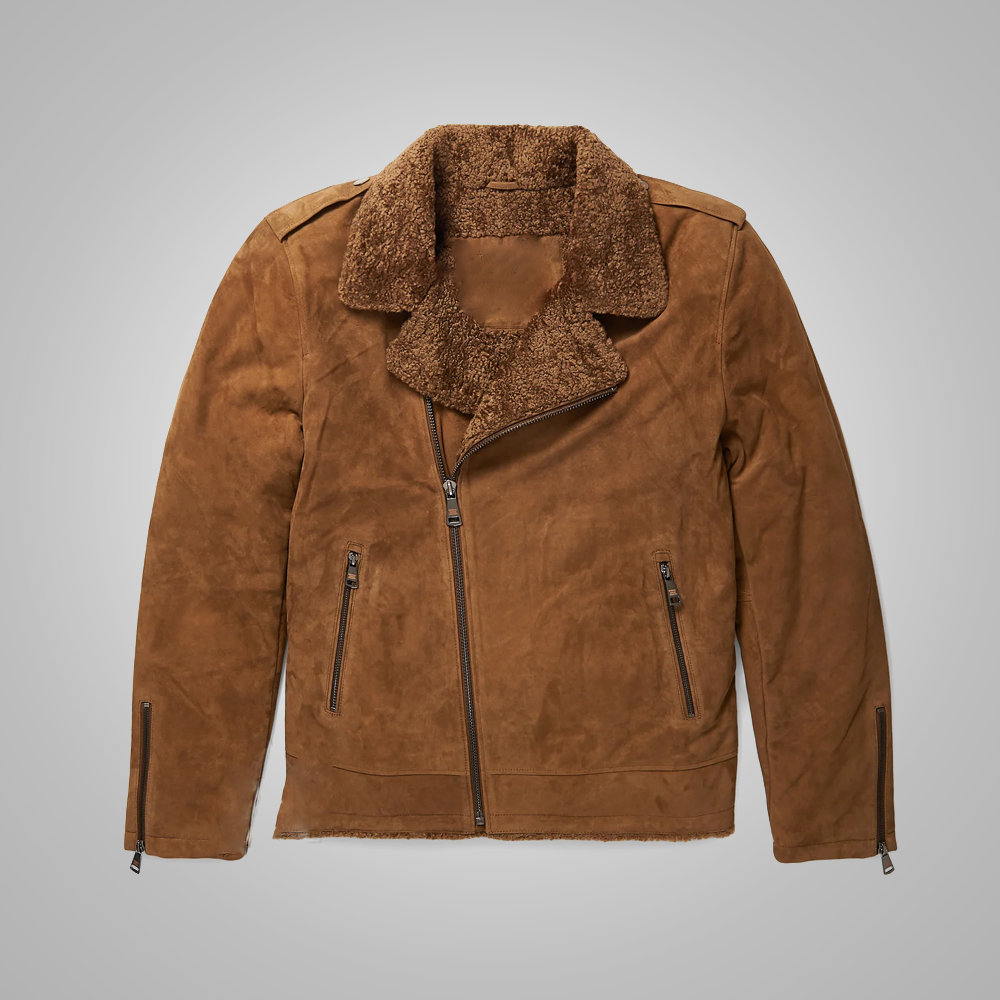 Men’s Brown Shearling Sheepskin Leather Aviator Bomber Jacket
