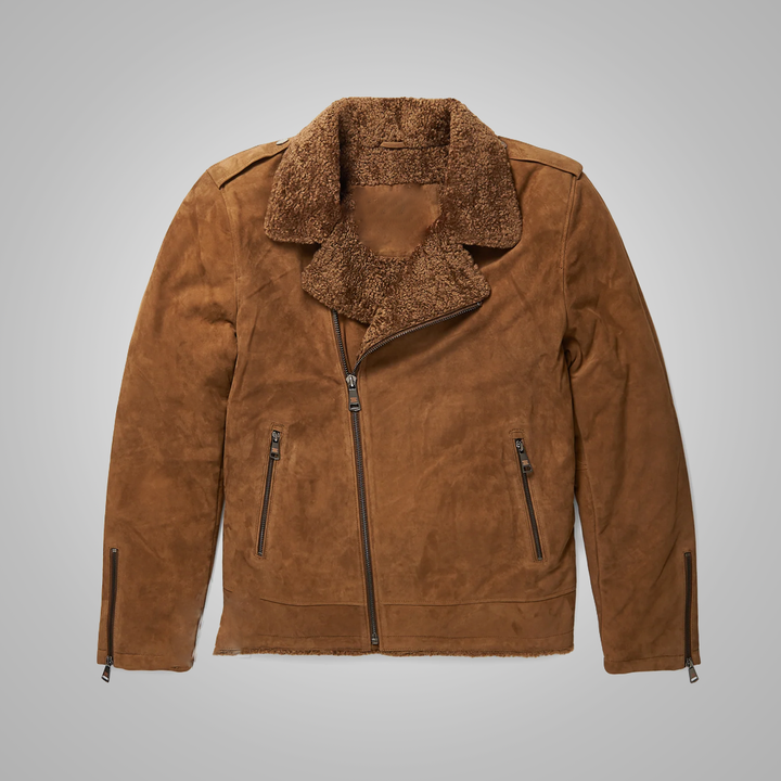 Men’s Brown Shearling Sheepskin Leather Aviator Bomber Jacket