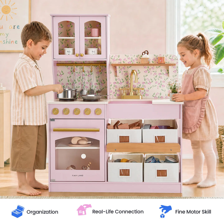 Tiny Land® Wooden Play Kitchen with Storage for Creative Toddlers