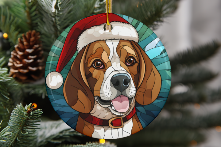 Ceramic Ornaments, 2-Side Print, (1pc, 3pcs, 5pcs, 10pcs) - Beagle Christmas