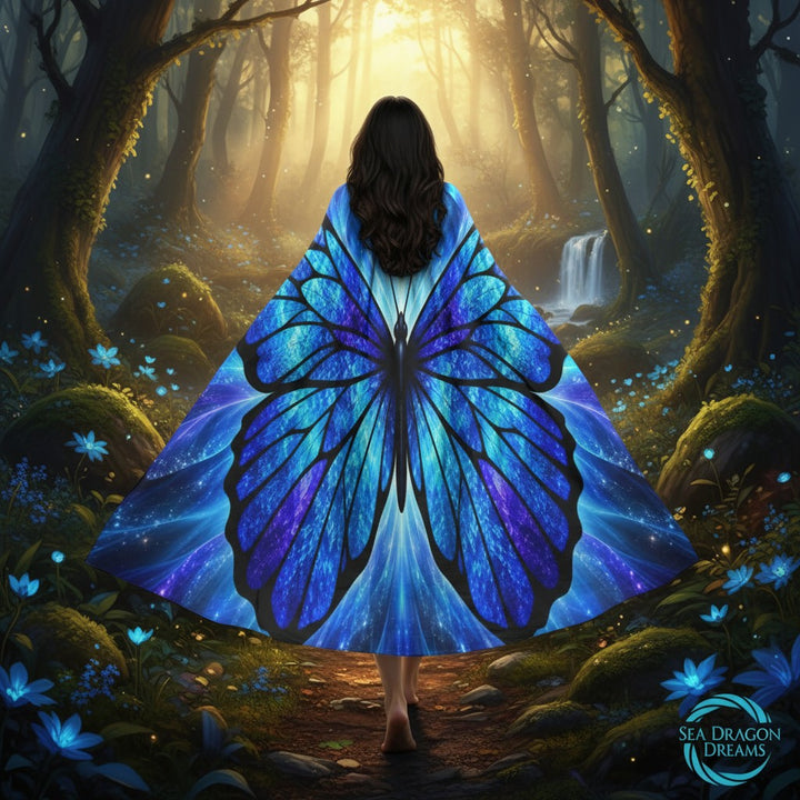 Blue Morpho Butterfly Unisex Hooded Cloak – Fantasy Wing Cape