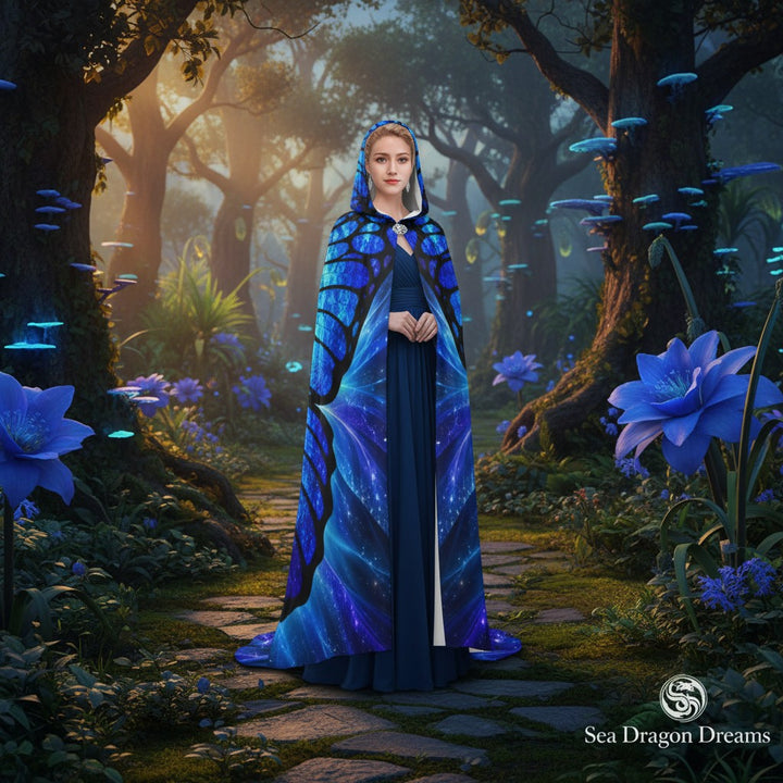 Blue Morpho Butterfly Unisex Hooded Cloak – Fantasy Wing Cape