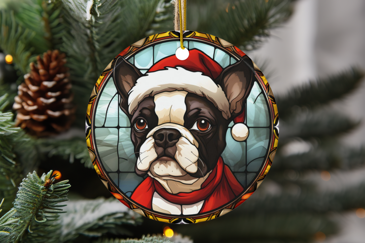 Ceramic Ornaments, 2-Side Print, (1pc, 3pcs, 5pcs, 10pcs) - Boston Terrier Christmas