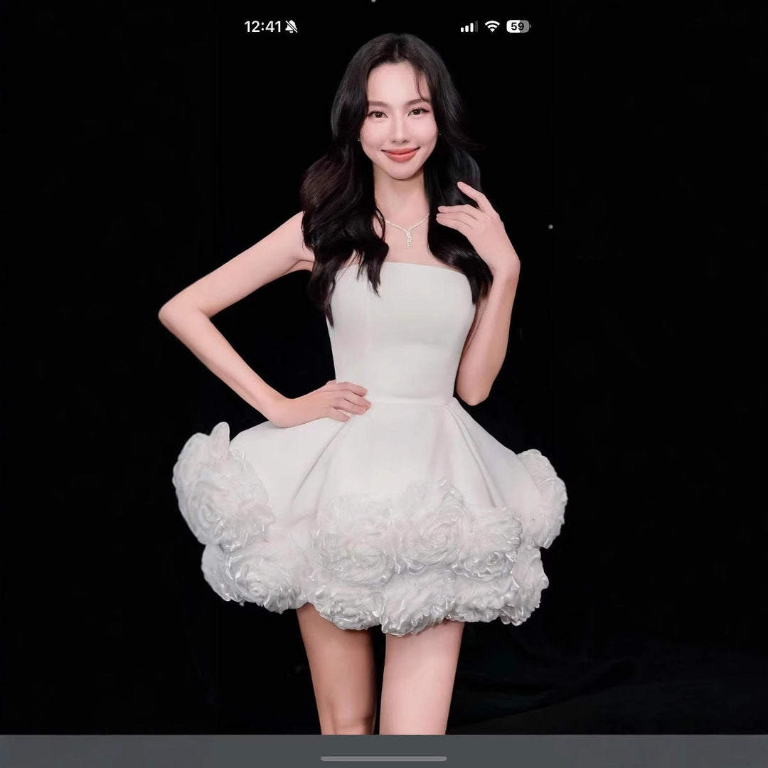 3D Floral Crop Top & Mini Skirt Set | French-Inspired Dress