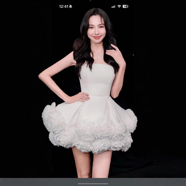 3D Floral Crop Top & Mini Skirt Set | French-Inspired Dress
