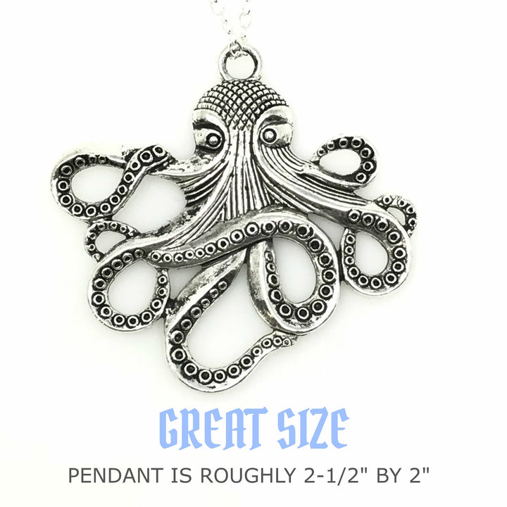 Octopus Necklace Steampunk Nautical Gothic Tentacle Pendant Silver or Bronze