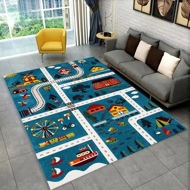 Kids’ Racing Track Flannel Playroom Rug