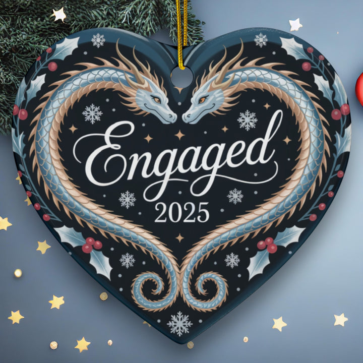 Dragon Engaged 2025 Ceramic Ornament – Fantasy Couple Christmas Keepsake Gift