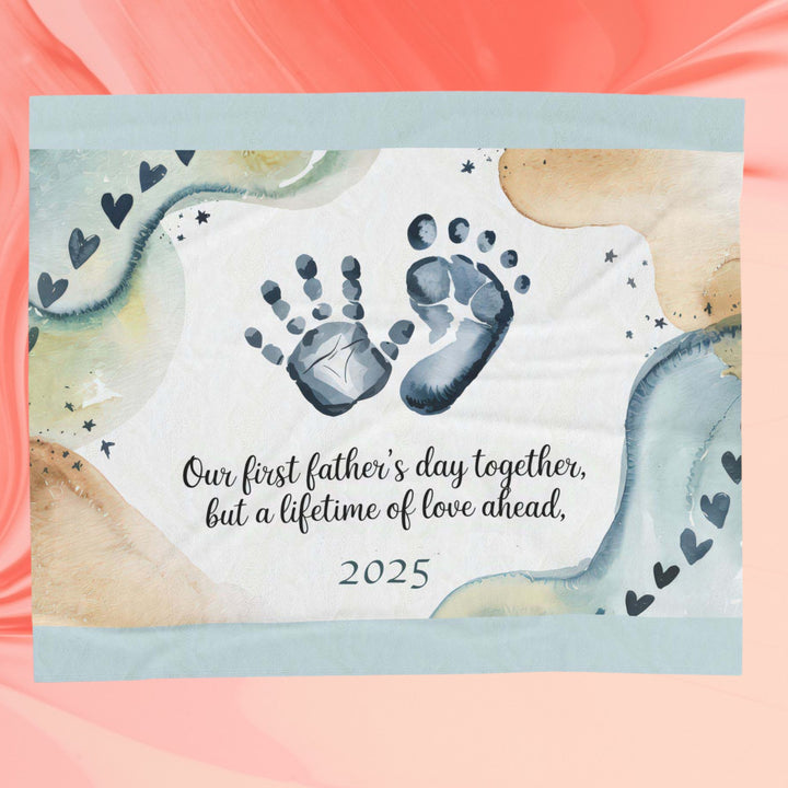First Father's Day Velveteen Plush Blanket - Handprint Design for Baby's First Year