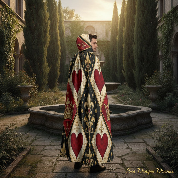 King of Hearts Unisex Hooded Cloak – Royal Playing Card Cape