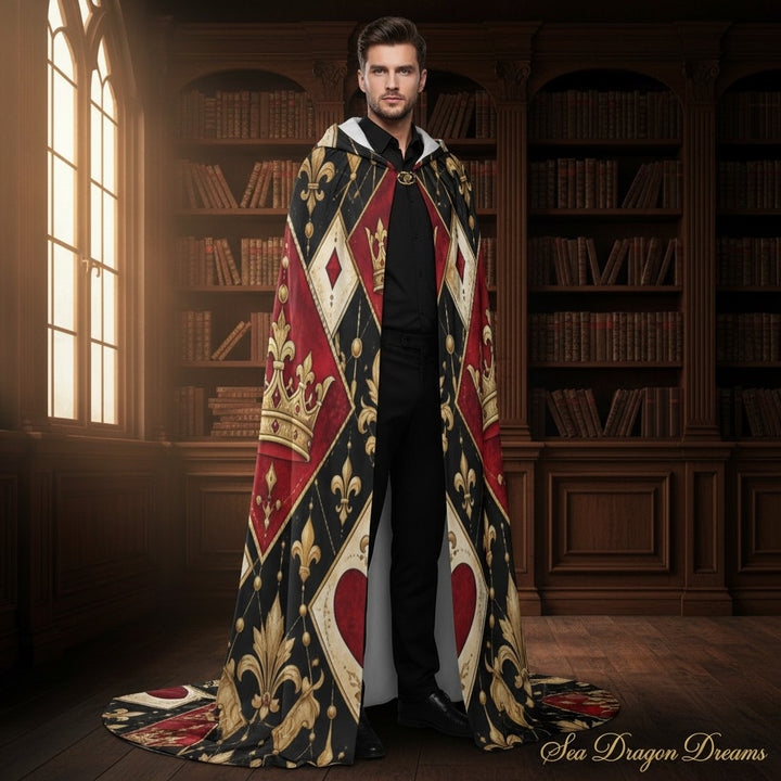 King of Hearts Unisex Hooded Cloak – Royal Playing Card Cape