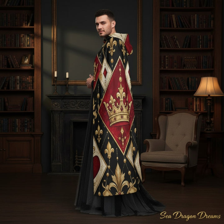 King of Hearts Unisex Hooded Cloak – Royal Playing Card Cape