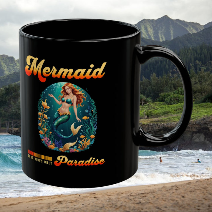 Mermaid Paradise Black Mug – Ocean Lover Coffee Cup