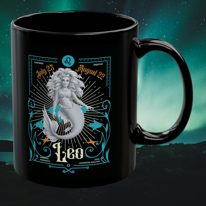 Mermaid Leo Black Mug – 11oz & 15oz Zodiac Gift