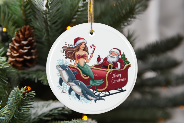 Ceramic Ornament - Mermaid with Santa and Dolphins