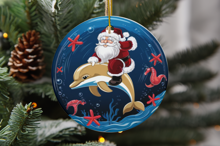 Ceramic Ornament - Santa on Dolphin