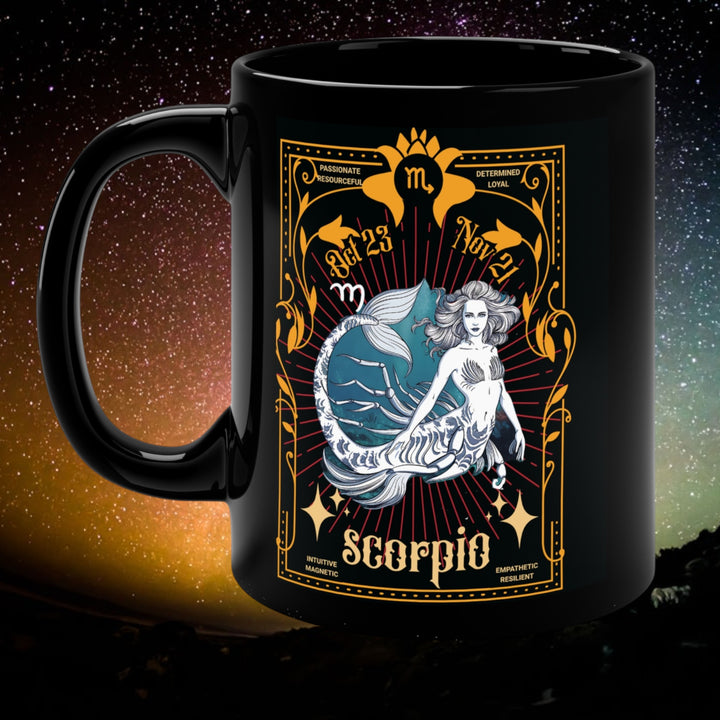 Mermaid Scorpio Black Coffee Mug – 11oz Zodiac Cup