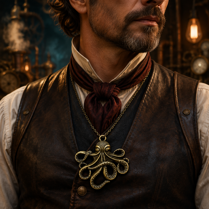 Octopus Necklace Steampunk Nautical Gothic Tentacle Pendant Silver or Bronze