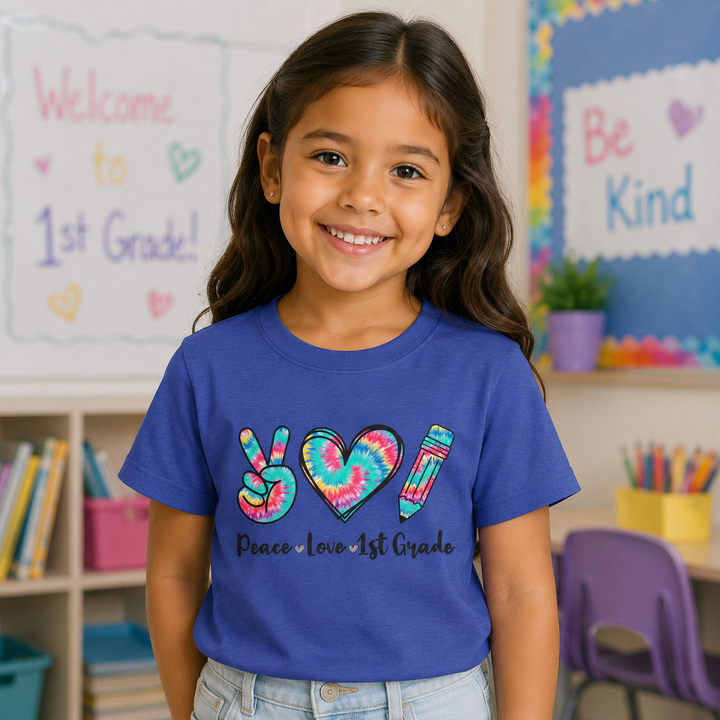 Peace Love 1st Grade Youth Tee, Back to School Outfit
