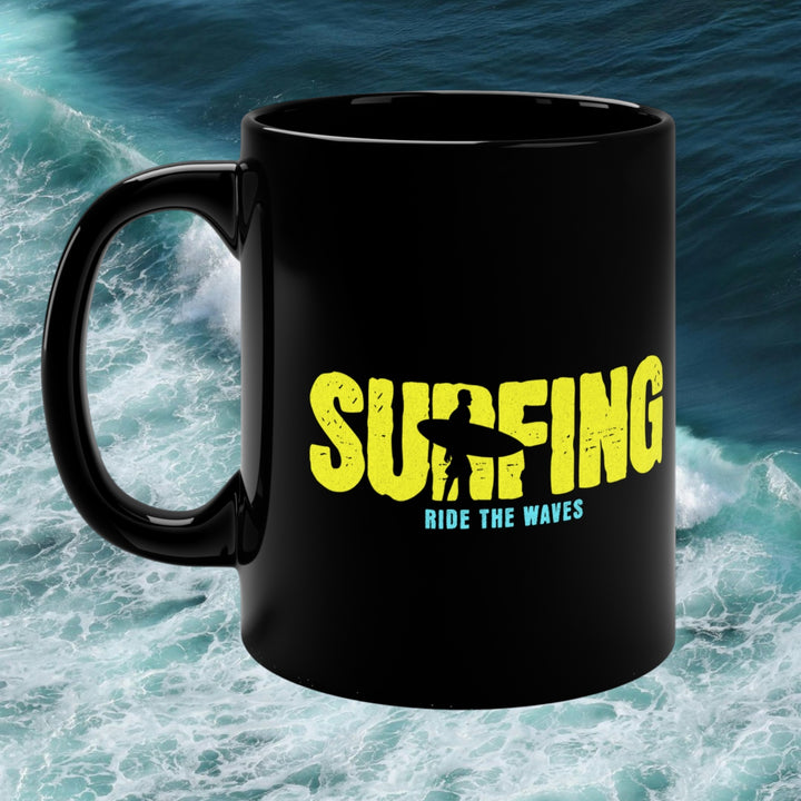 Black Coffee Mug, 11oz - Surfing