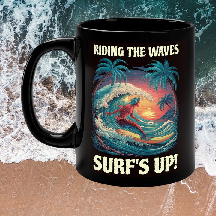 Surf’s Up Black Coffee Mug – 11oz Beach Lover Gift