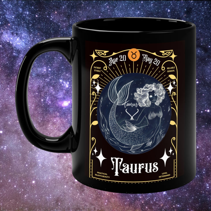 Mermaid Taurus Black Coffee Mug – 11oz Zodiac Gift