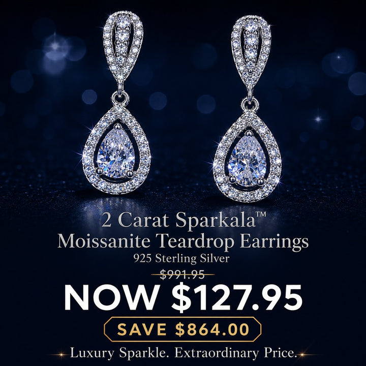 2 Carat Sparkala™ Moissanite Teardrop Earrings – 925 Sterling Silver