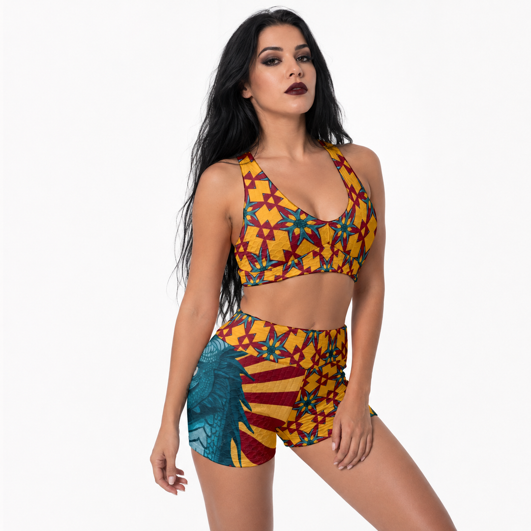 Yellow and Red Dragon Women’s Sports Bra and Shorts Set