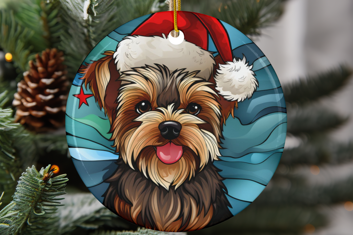 Ceramic Ornaments, 2-Side Print, (1pc, 3pcs, 5pcs, 10pcs) - Yorkie Christmas