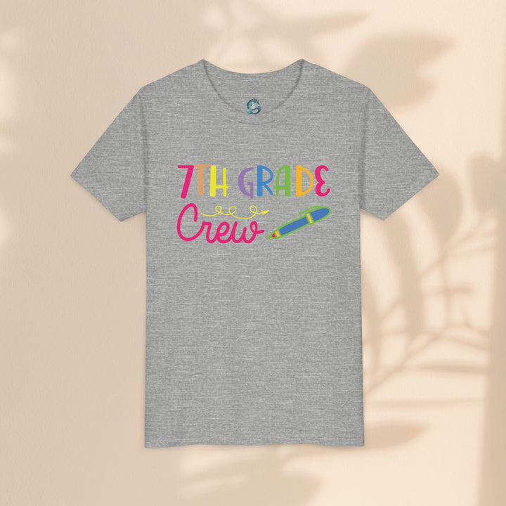 Seventh Grade Crew Tee, Fun School Spirit Shirt, Youth Fashion Top, Back to School Gift, Kids' Team Apparel, Colorful Graphic T-shirt