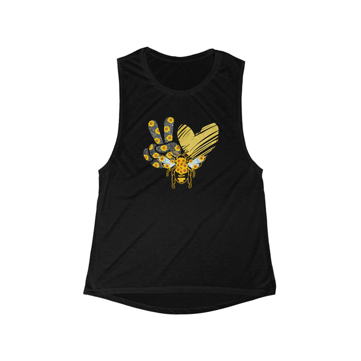 Women's Flowy Scoop Muscle Tank - Peace, Love, Bee