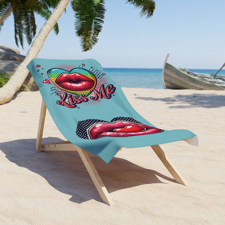 Colorful Kiss Me Beach Towel, Fun Summer Accessory, Poolside Essential, Vacation Must-Have, Romantic Gift Idea