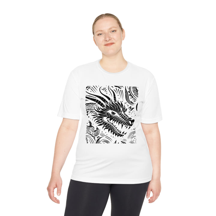 Unisex Moisture Wicking Tee - Dragon Black and White