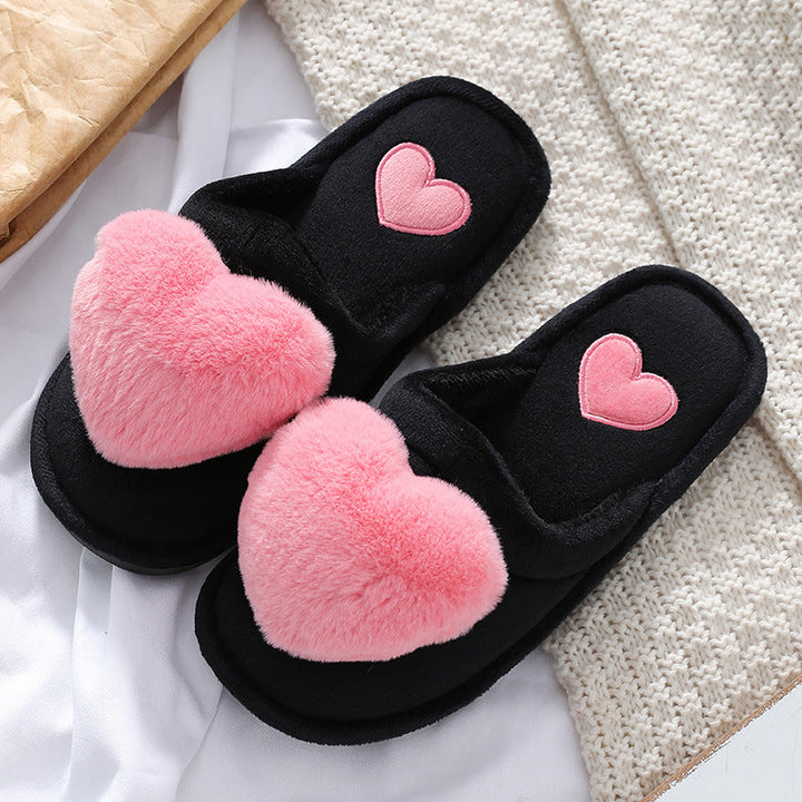 Valentine's Day Fluffy Heart Slippers | Cozy Winter House Shoes