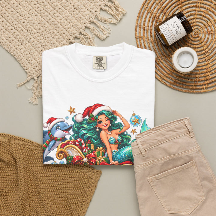 Mermaid Christmas T-Shirt – Sleighin’ It Under the Sea Holiday Tee