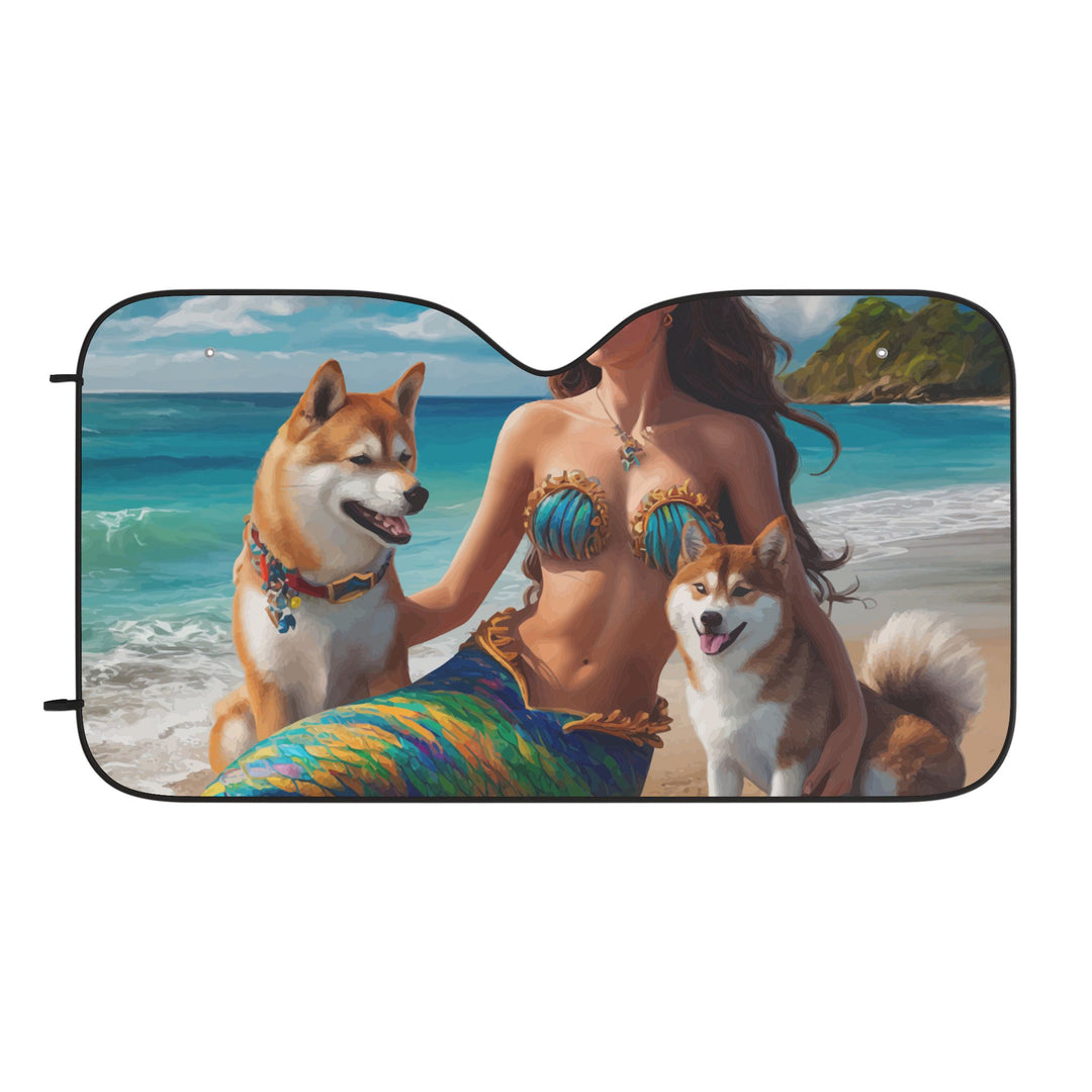 Sun Shades - Mermaid with Shiba Inu Dogs Car Sun Shade