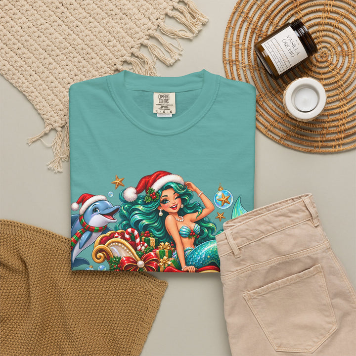 Mermaid Christmas T-Shirt – Sleighin’ It Under the Sea Holiday Tee