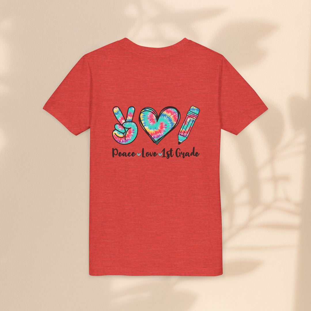 Peace Love 1st Grade Youth Tee, Tie-Dye Kids Shirt, Back to School Outfit, Child's Birthday Gift, Teacher Appreciation Gift