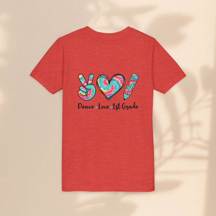 Peace Love 1st Grade Youth Tee, Tie-Dye Kids Shirt, Back to School Outfit, Child's Birthday Gift, Teacher Appreciation Gift