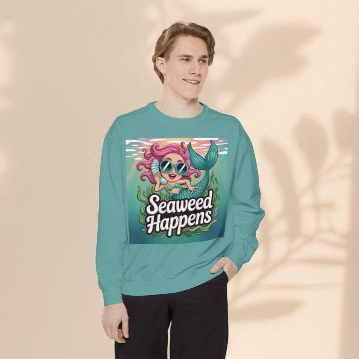 Seaweed Happens Unisex Sweatshirt, Fun Beach Apparel, Ocean Lover Gift, Stylish Casual Wear, Cozy Mermaid Sweatshirt