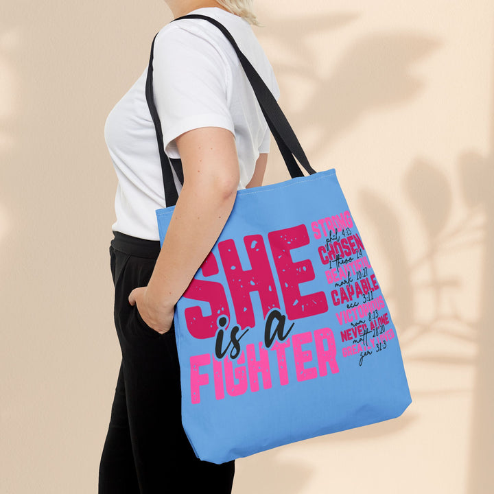 Tote Bag - She Is A Fighter Strong Affirmation Scripture Reference