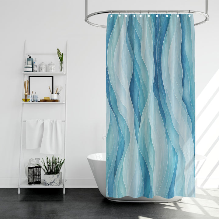 Wavey Blue Shower Curtain | Coastal Polyester Bathroom Decor