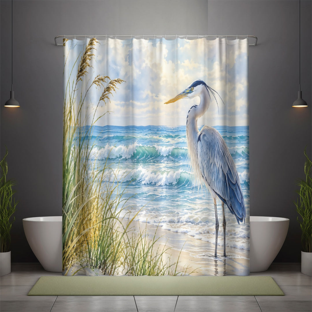 Heron Bliss Shower Curtain | Coastal Polyester Bathroom Decor